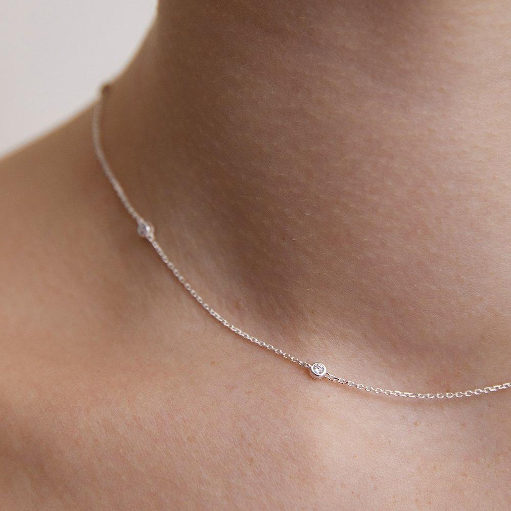 (92.5 Silver) Bezel Dot Chain Necklace Nz2418