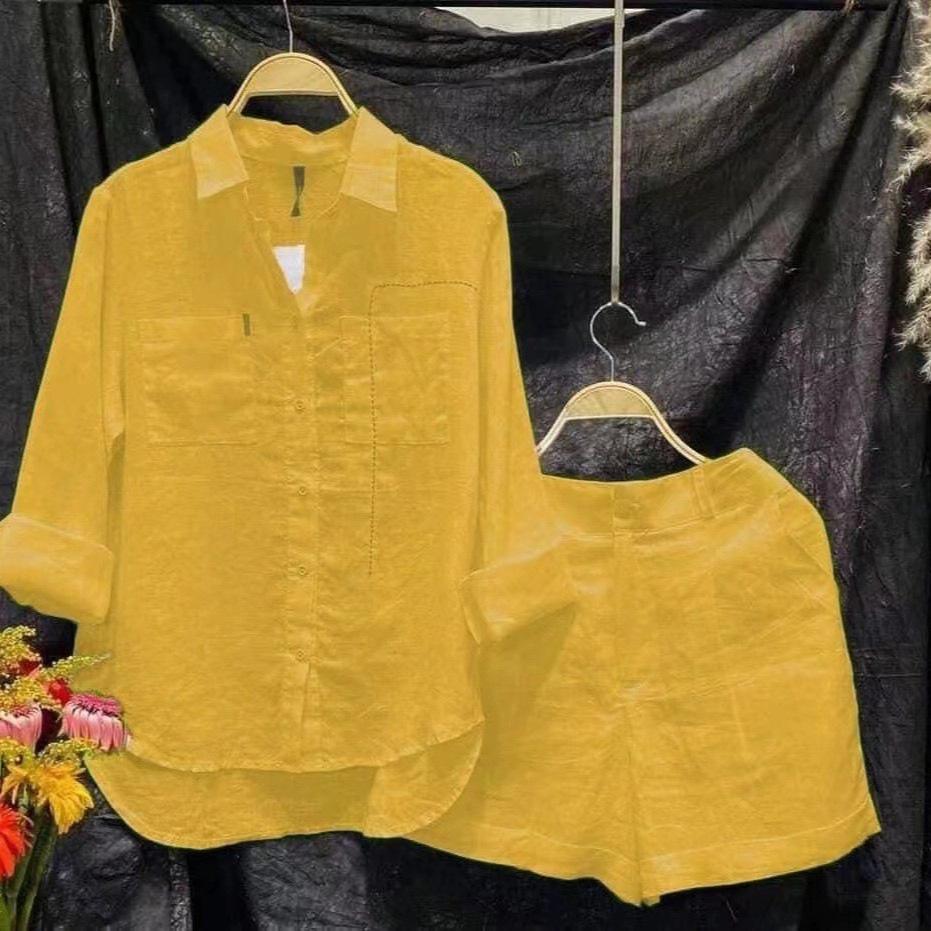 Solid Color Cotton-Linen Shirt & Pants Set - Women's Fashion for Spring & Autumn