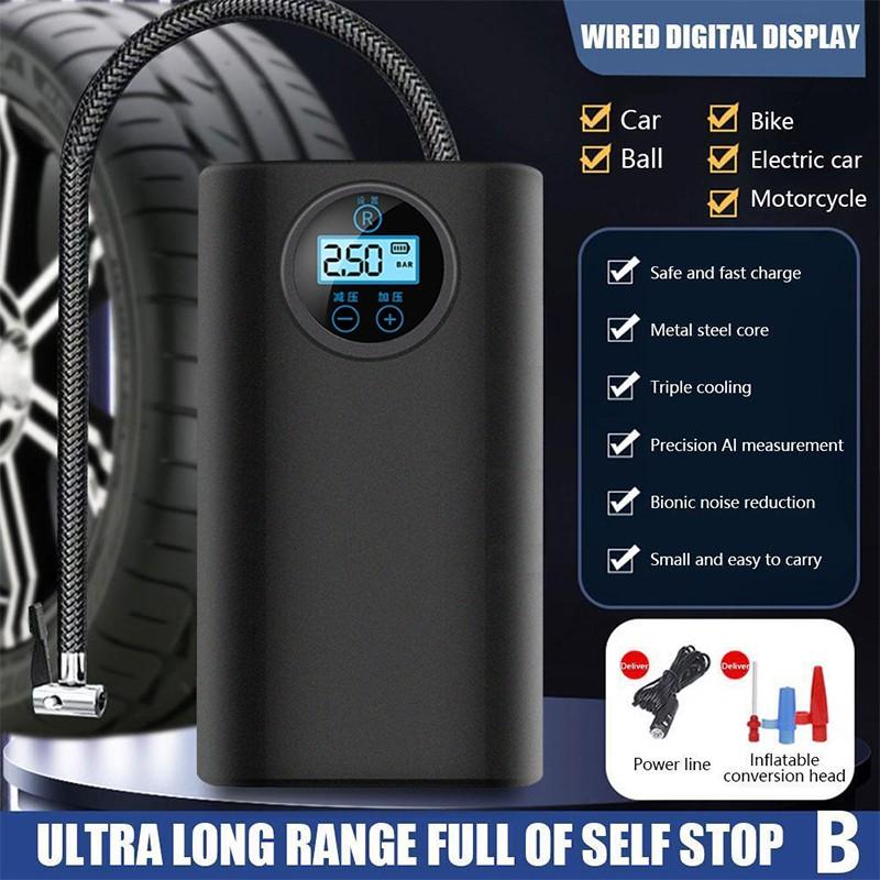 Compresor de aer portabil pentru mașină Detectare presiunii în anvelope Pornire și oprire digitală Pompă de umflare electrică pentru motocicletă, bicicletă, mașină