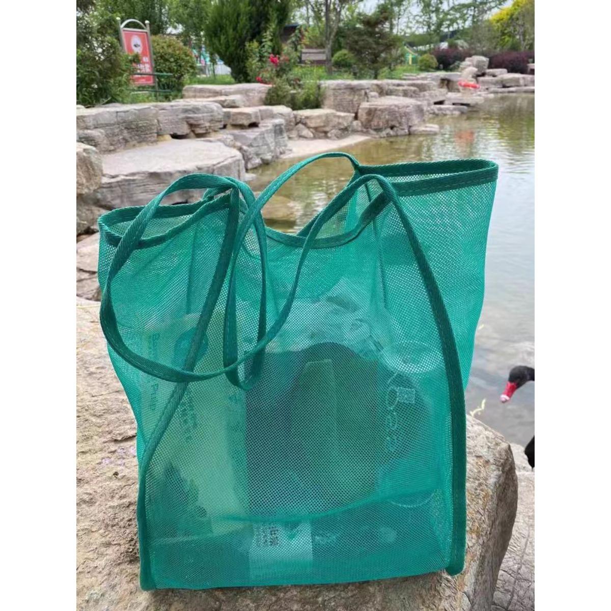 

Сумка для пляжных игрушек, пляжная сумка-тоут размера XL, большая пляжная сумка, складная детская сумка для хранения игрушек, игрушки, ракушки, одежда и полотенца для пляжных игр зелёный