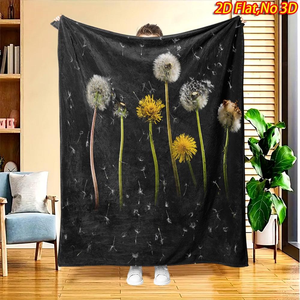 1pc 2D Flat Printing Spring & Summer New Arrival Dandelion Pattern Digital Print Blanket, Suitable for All Seasons, Casual Throw Blanket, 100% Polyest