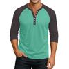 Men's Button-Down Contrast Raglan 3/4 Sleeve Top