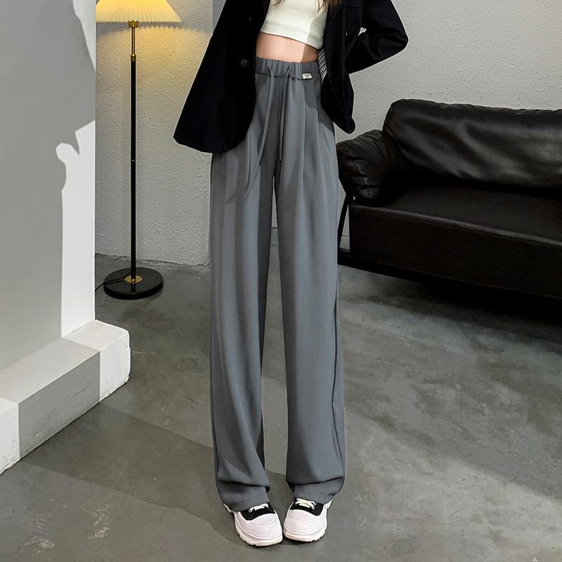 Trousers wide-leg pants women's spring and summer elastic waist new high waist drape straight pants casual ice silk suit pants