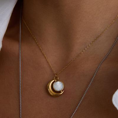 Yori Trendy Stainless Steel Moon Shell Simple Pendant Necklace 18K Gold Color Plated Versatile Daily Jewelry Gift Waterproof