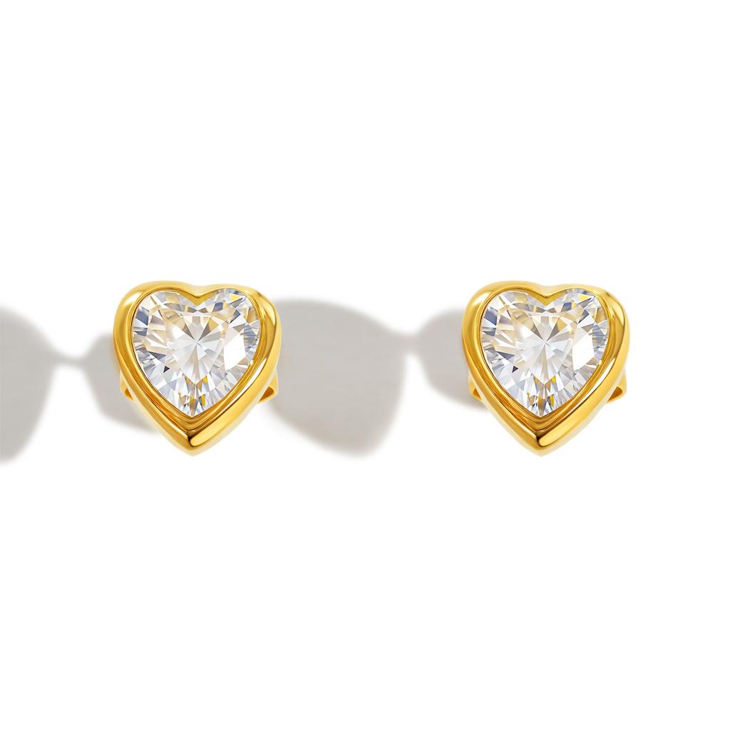 Light Luxury White Zircon Heart-shaped Stud Earrings for Women,Gold Color Stainless Steel Earrings,Trendy Jewelry Gift