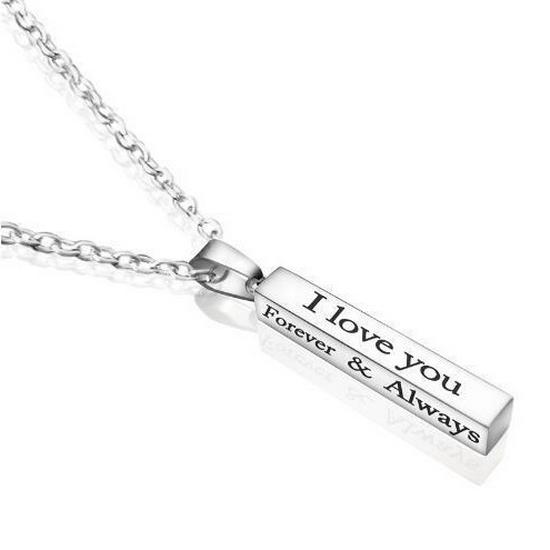 In Stock Engraved 3D Long Bar Necklace - Mirror Stainless Steel Stick Pendant