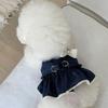 Hund Jeanskjol Vår Sommar Par Hundkläder Teddyklänning Valp Andningsbara Kläder med Rosett Pärlapplikation