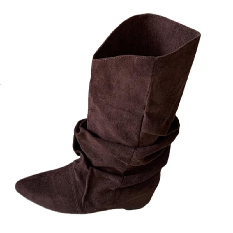 Fashion Flats Women High Boots Suede Pointed Toe Designer Shoes Winter Luxury Dress Woman 2025 New Fashion Sexy Chelsea Botas De Mujer
