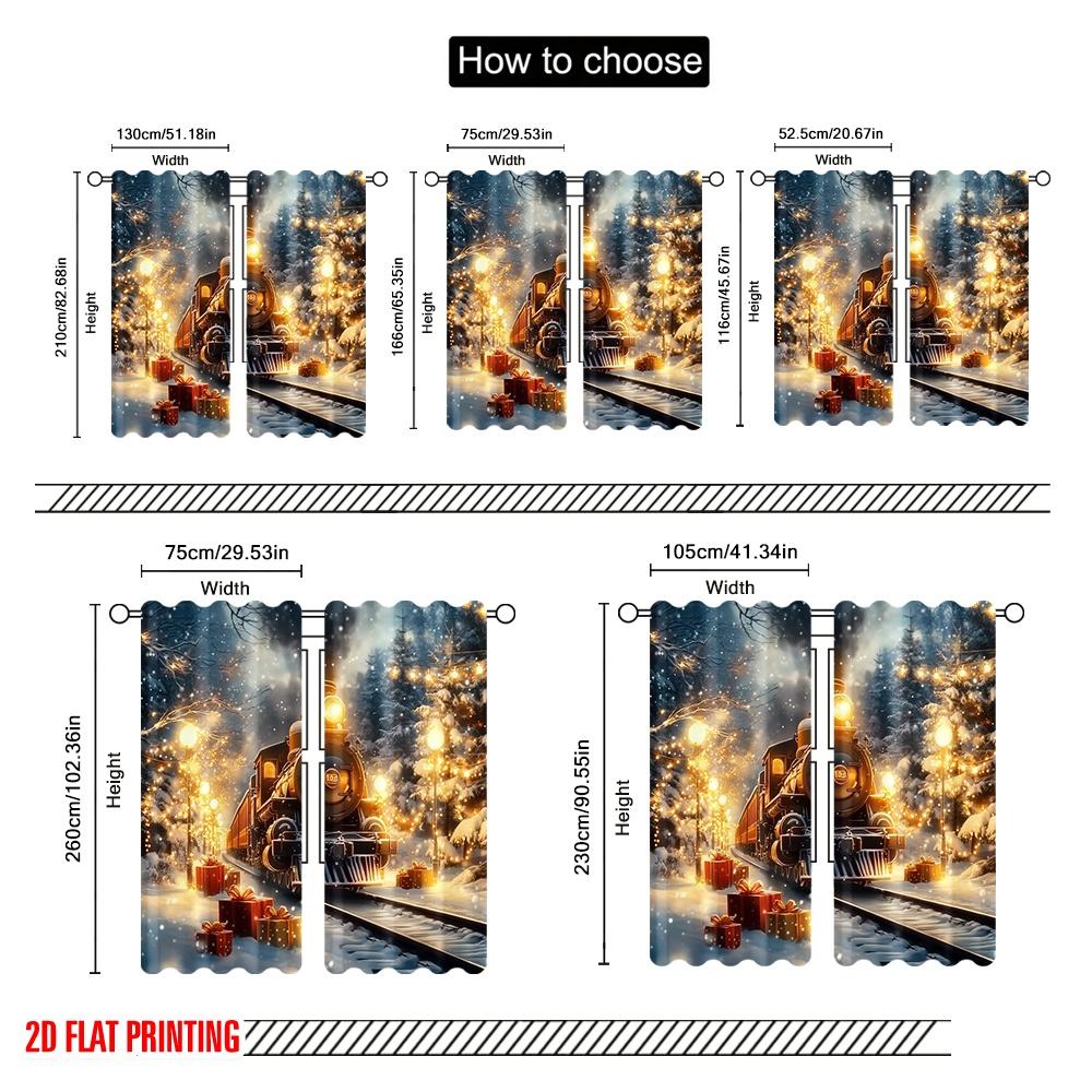 2pcs,2D Plane Printing Minimalist Curtains Christmas Train Festive Gifts (2) 100% Polyester (without Rod) Art Deco Festive