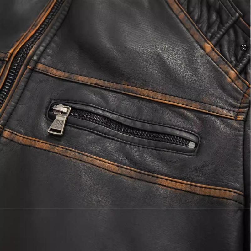 Men's Jacket Leather Motorcycle Leather Jacket Stand Collar New Jacket