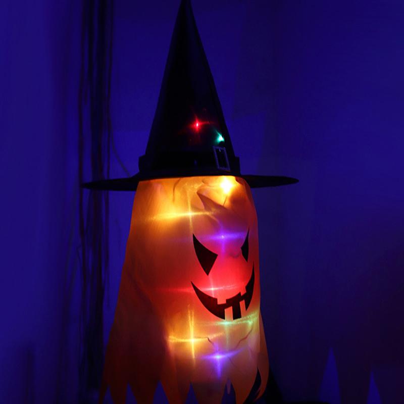Halloween Hanging Glowing Ghost Hat Lights Decoration Glowing Witch Hat alloween Party Props for Outdoor, Yard, Tree