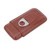 3 Finger Cigar Case High Grade Leather Travel Portable Cigar Holder with Cutter Coffee