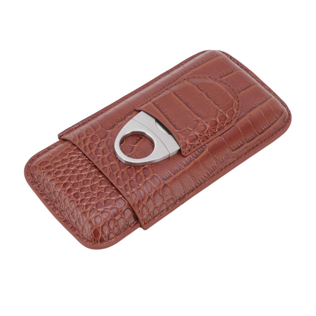 3 Finger Cigar Case High Grade Leather Travel Portable Cigar Holder with Cutter Coffee