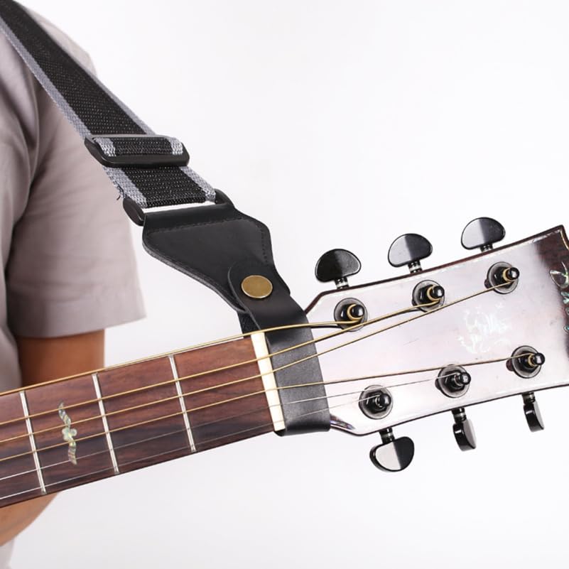 LIFKOME Guitar Neck Strap Head Black 3-Pack, Leather, Acoustic, Electric, Bass, Ukulele, Button,
