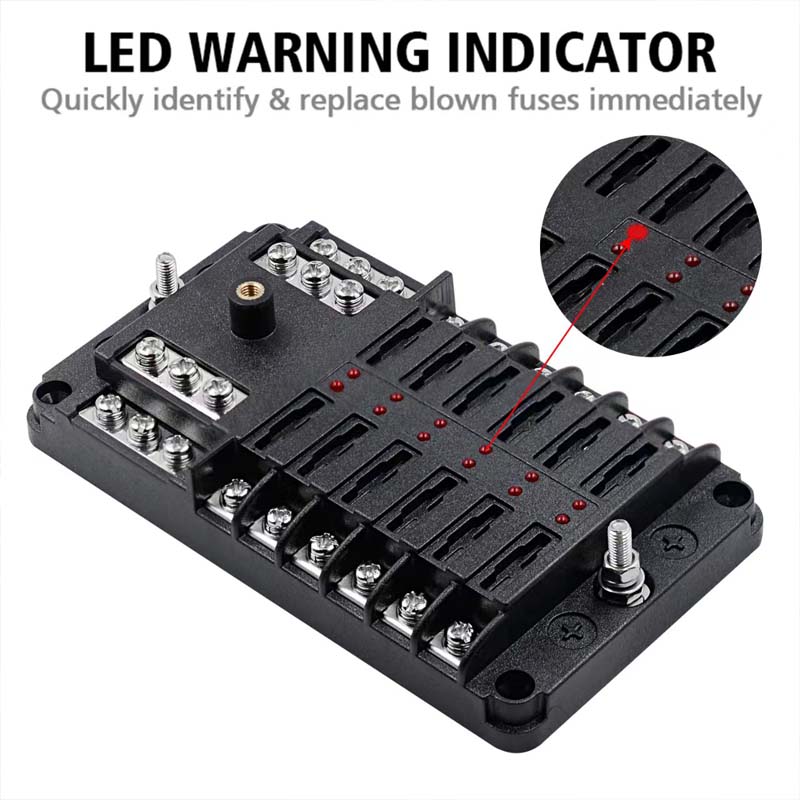 12Ways 6 Ways Car Boat Fuse Box Holder Blade Fuse Holder Block & Warning Indicator 32V 100A Power Distribution Panel Board