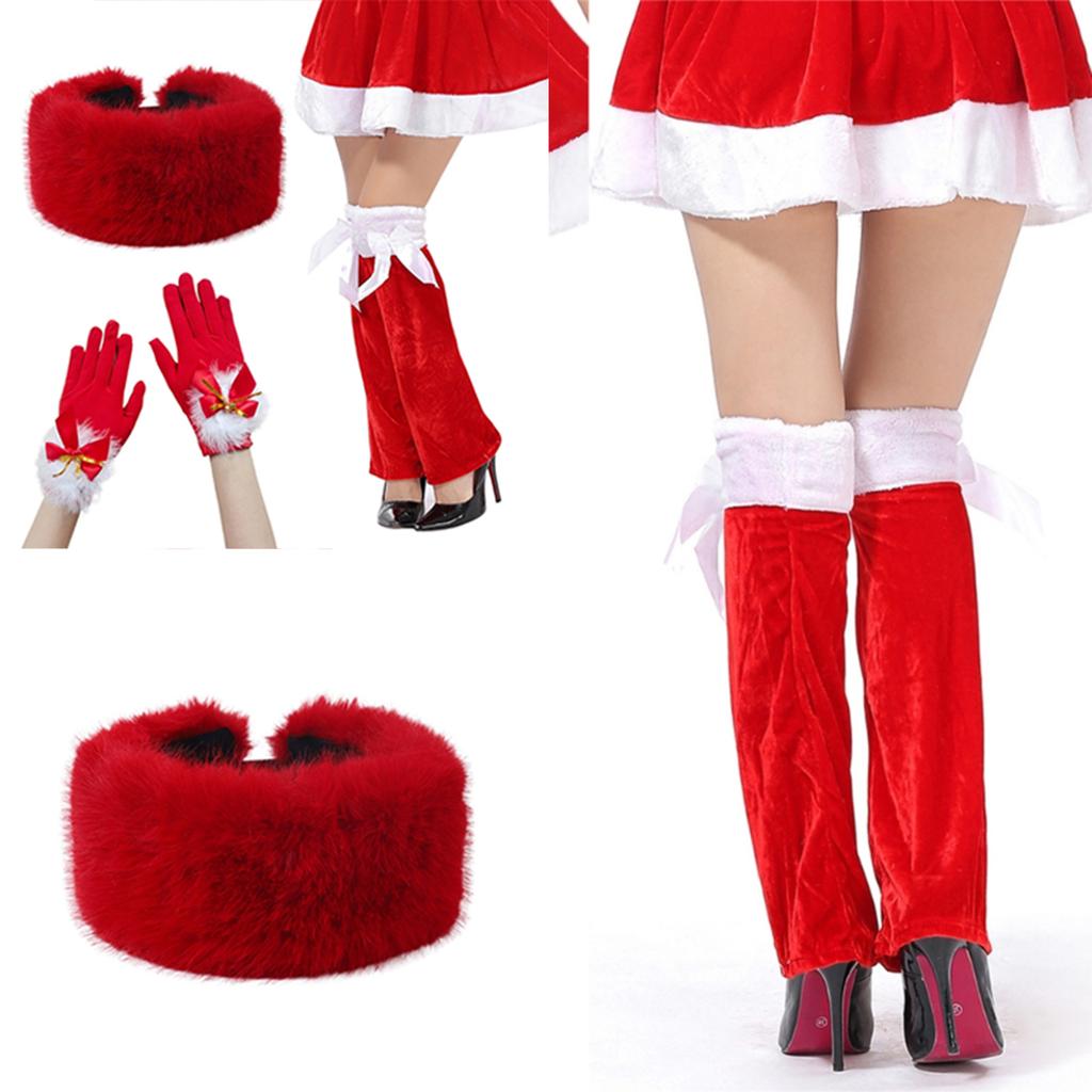 Christmas Costume Accessories Santa Claus Gloves Hat Leg Warmers Santa Cosplay Costume Party Props Festival Decoration
