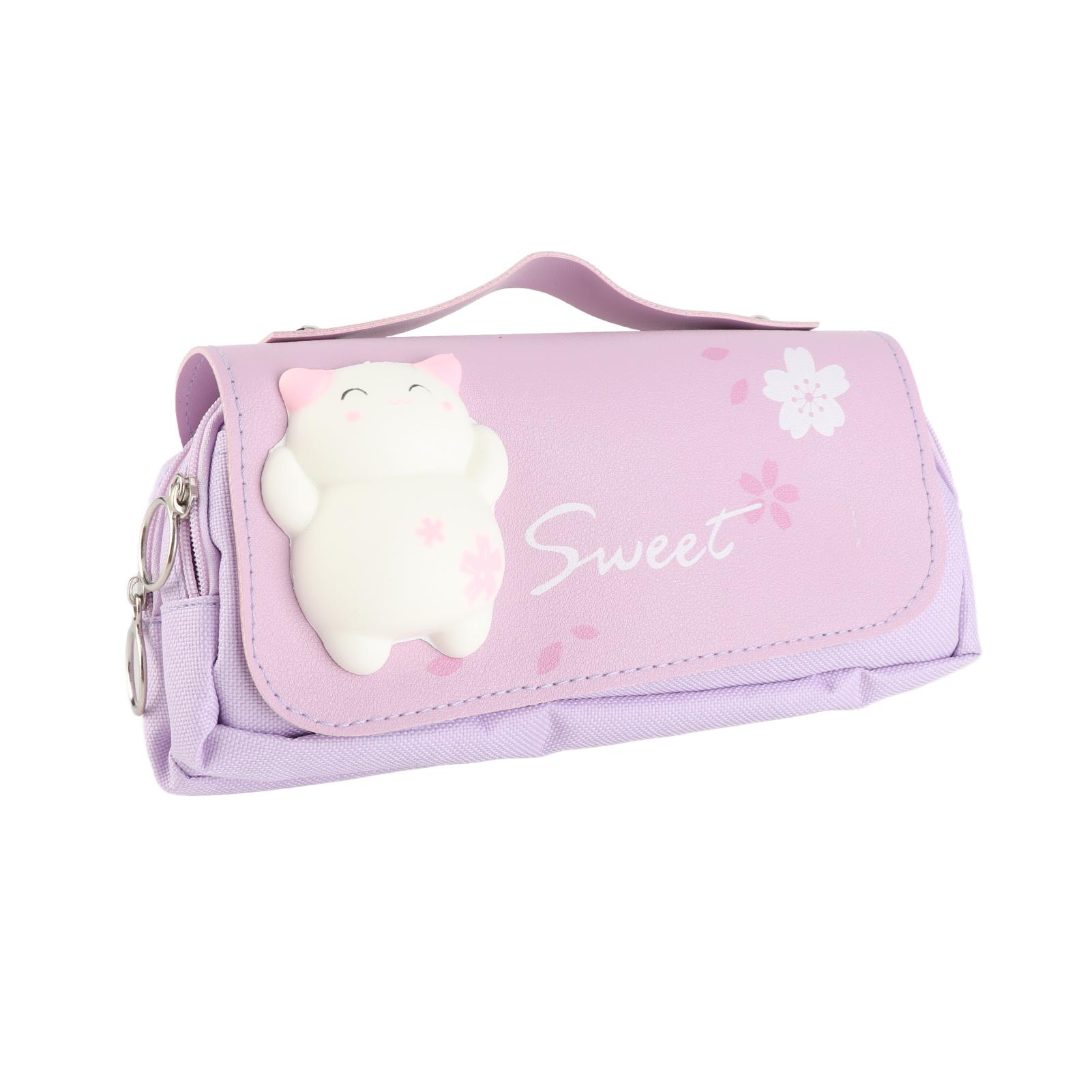 

3D пенал с изображением кота, большая емкость, привлекательный милый пенал, сумка для ручек с ручкой для снятия стресса фиолетовый