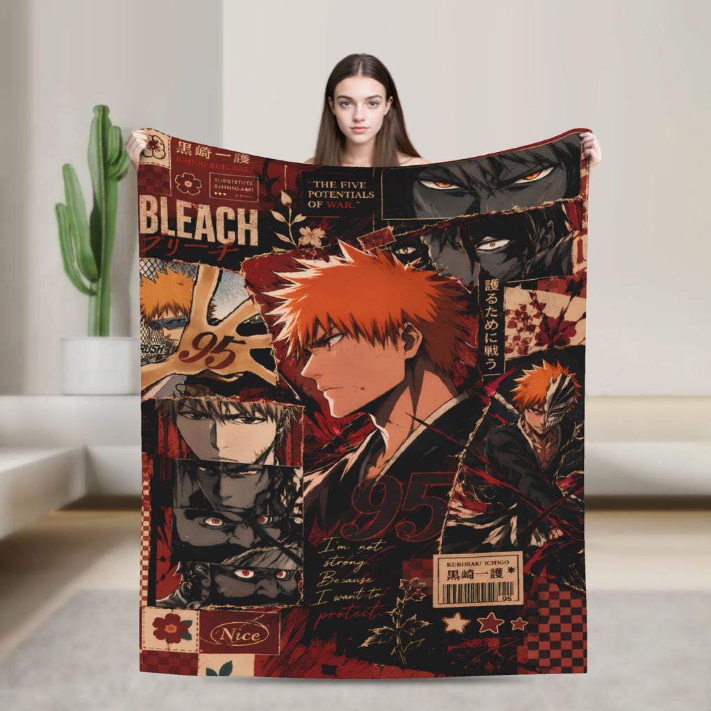 Ichigo Orihime Uryu Blanket Bleached Camping Flannel Throw Blanket For Living Room Super Soft Custom Diy Quality Bedspread Gift