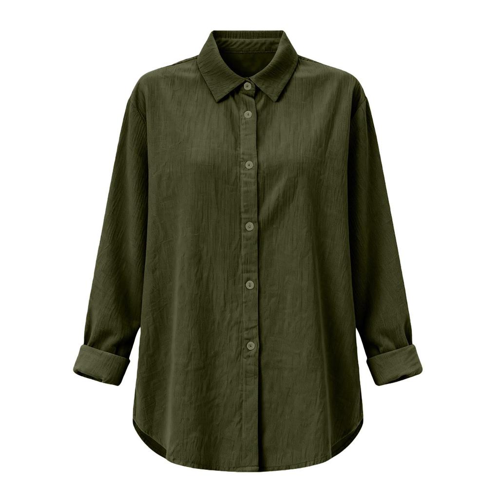 European & American Women's Spring/Summer Lapel Cardigan: Loose Long Sleeve Cotton & Linen Casual Shirt, Versatile for Any Occasion