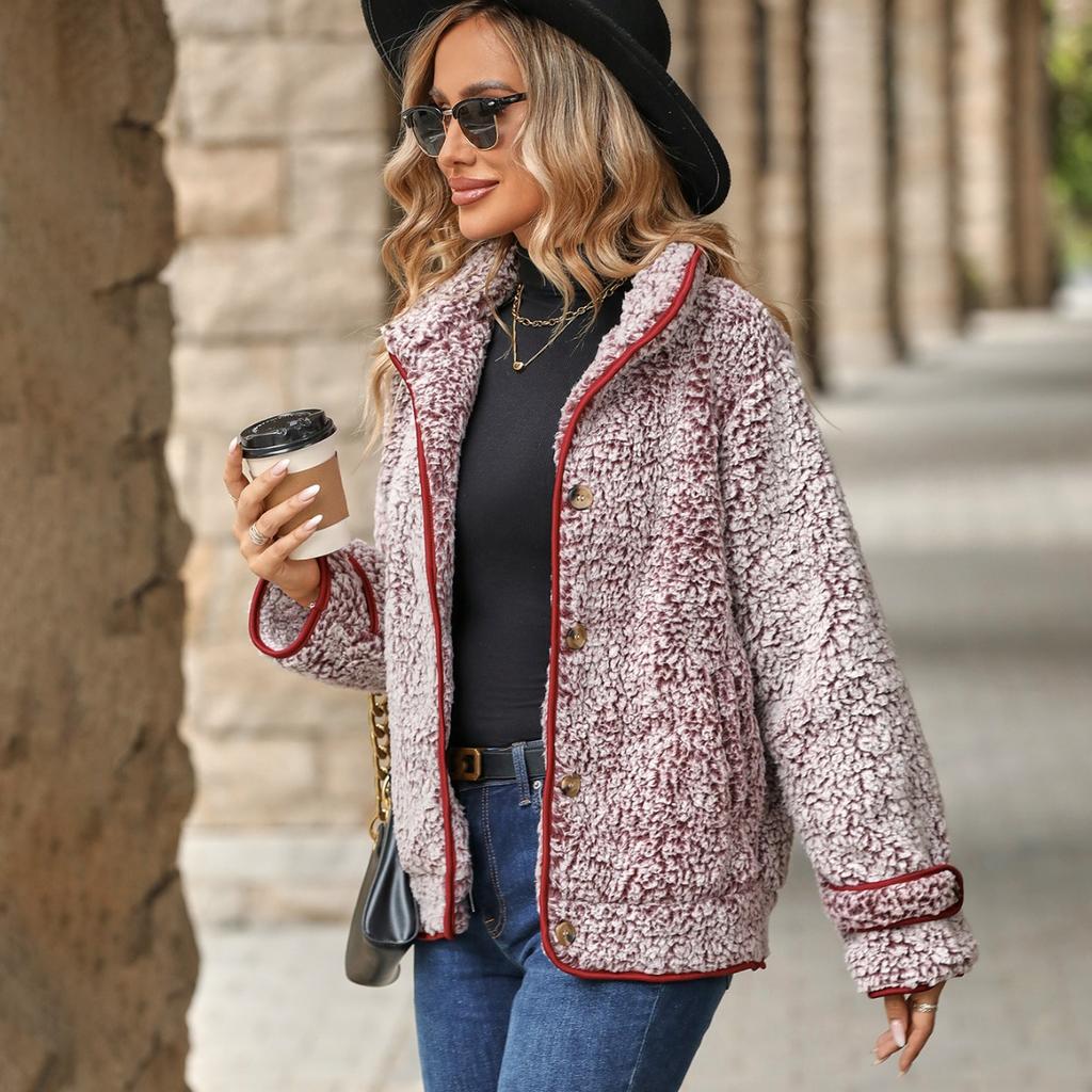 GMXIA Autumn and Winter Fashion Women's Long-sleeved Single-breasted Lapel Plush Jackets & Coats