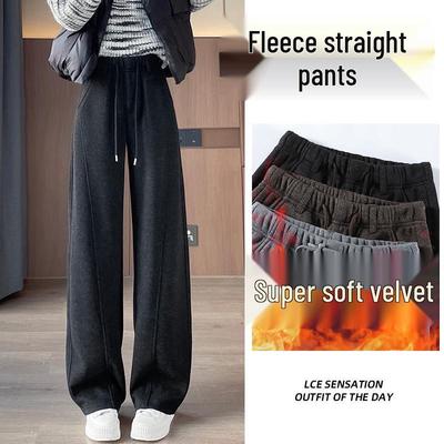 Damen Wollhose mit hohem Bund, Fleecefutter und weitem Bein - Winter Schlankmachend Lässig Bodenlang.