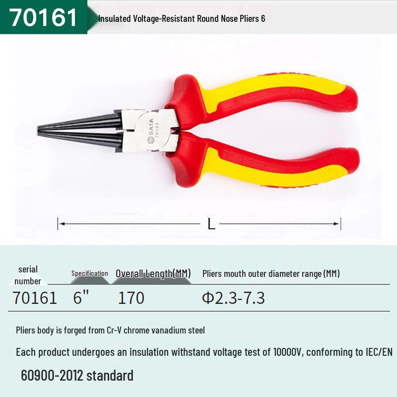 SATA 70111/70161 Insulated High-Voltage Flat, Round, and Bent-Nose Pliers for Electricians