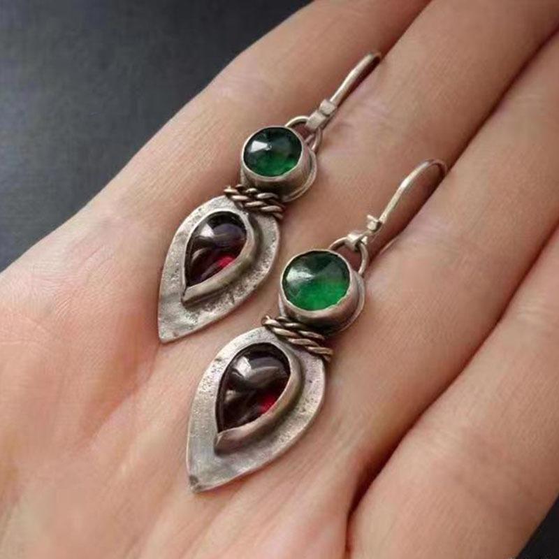 

Vintage Red Green Stone Drop Earrings Lovely Zircon Copper Color Teardrop Statement Dangle Earrings for Women Accessories