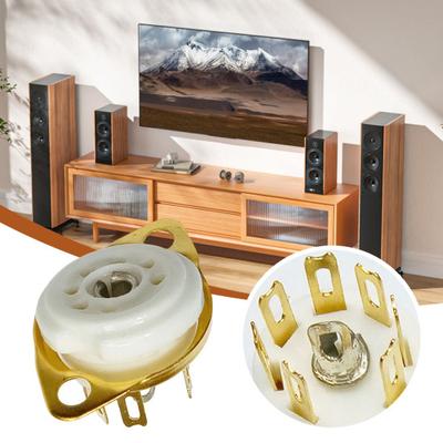 2Pcs Ceramic Tube Socket GZC7-F Golden Tinning Plated 7-Pin Vacuum Electronic Tube Socket Replacement Parts Accessories for 6J1 6J2 6X4 6Z4 Tube