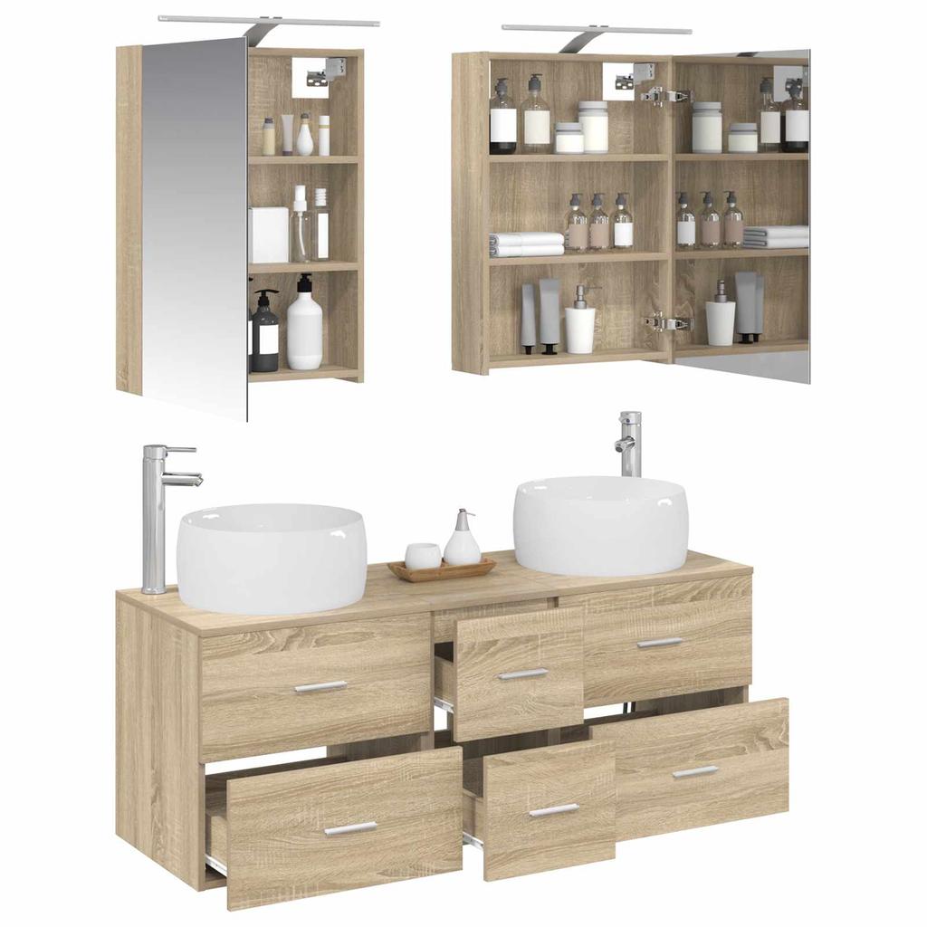 5 Piece Bathroom Furniture Set Sonoma Oak Engineered Wood and Glass