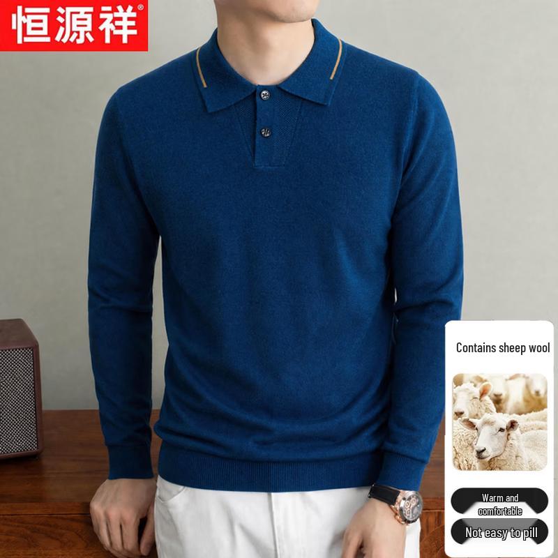 Hengyuanxiang Men's Autumn/Winter Wool Blend Long Sleeve Polo T-Shirt