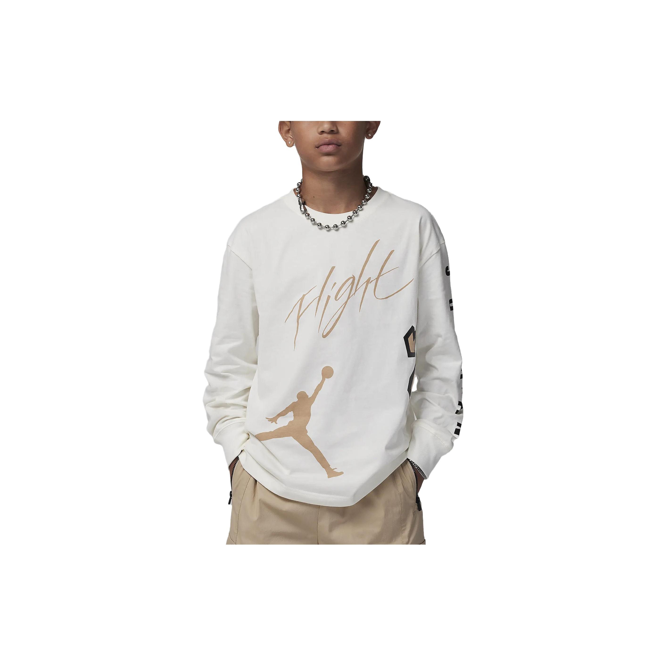 Jordan Allover Retro Long Sleeve Tee Logo Print Crew Neck Kids Tops Off-White 95C614-782 M