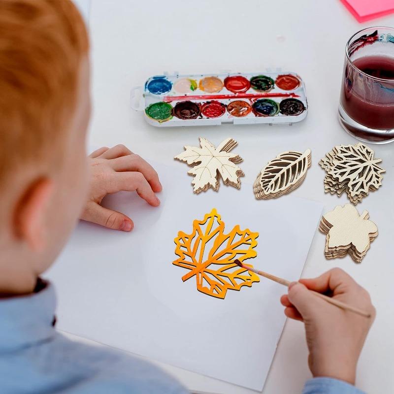 20PCS Unfinished Wood Cutouts Maple Leaves Wooden Crafts Fall Leaves Shape Crafts Autumn Leaf for DIY Craft Tags Thanksgiving