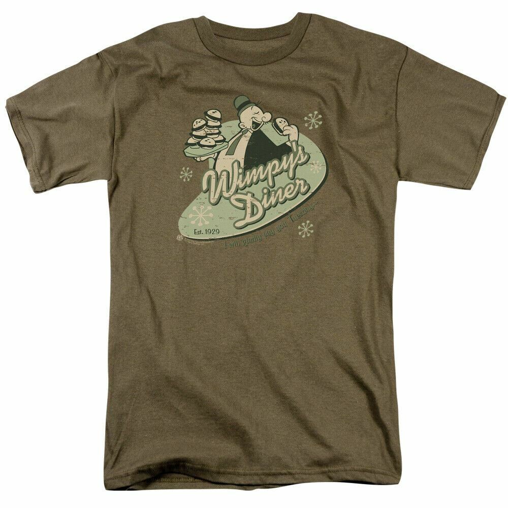 Popeye Wimpys DIner T Shirt Mens Licensed Sailor Man IDW Comics Tee Safari Green M