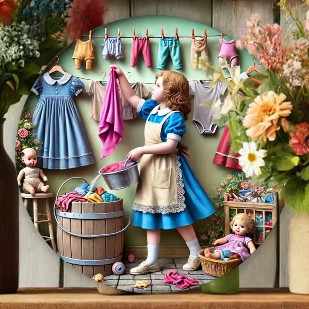 DORA Tin Sign Vintage Laundry Girl Metal Tin Sign Wall Decor Retro Home Art Gift 20x30cm（7.8x11.8inch）