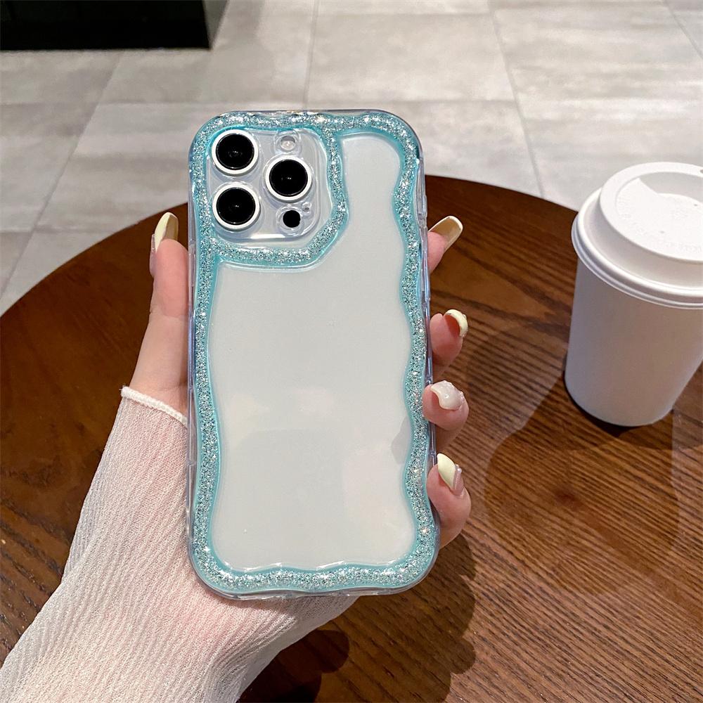 Glitzer Süßer Wellenrand Silikon Weiche Handyhülle Für IPhone 16 15 14 13 12 11 Pro Max Plus Mädchen Klare Hülle Stoßfeste Schale