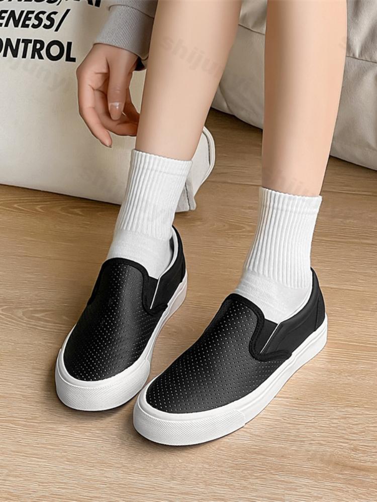 2025 Spring Mesh Breathable White Flat Shoes Women's Non Slip Sports Casual Shoes Lace-up Comfortable Slip On Vulcanized Shoes