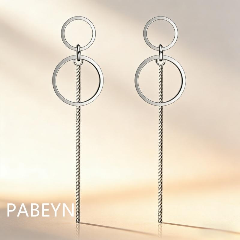 925 Sterling Silver Temperament Personality Simple Double Circle Tassel Earrings Birthday Party Anniversary Gift Daily Commuter серебряный