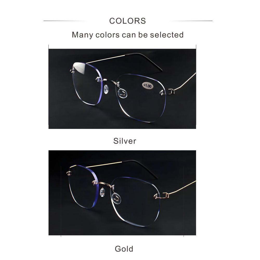 Blaulicht Lesebrille Für Männer Und Frauen Mode Business Brille Randlos Metall Extra Groß Silber +1 1.5 2 2.5 3 3.5