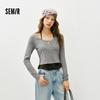 Semir Women's Halter Neck Faux Two-Piece Knit T-Shirt
