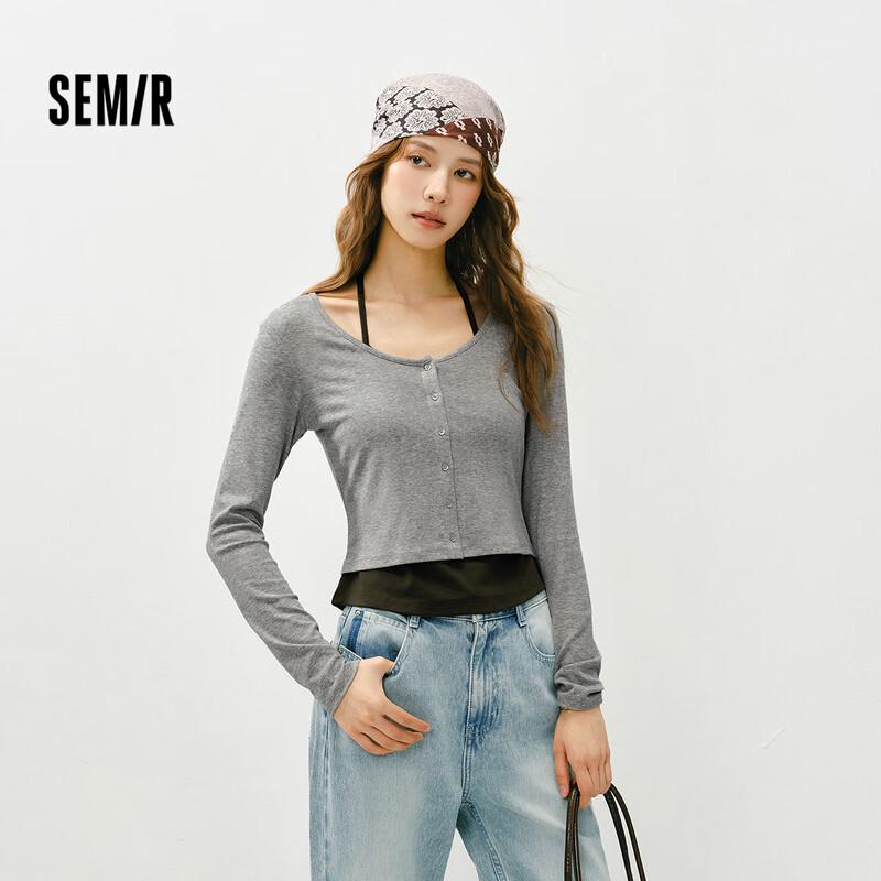 Semir Women's Halter Neck Faux Two-Piece Knit T-Shirt