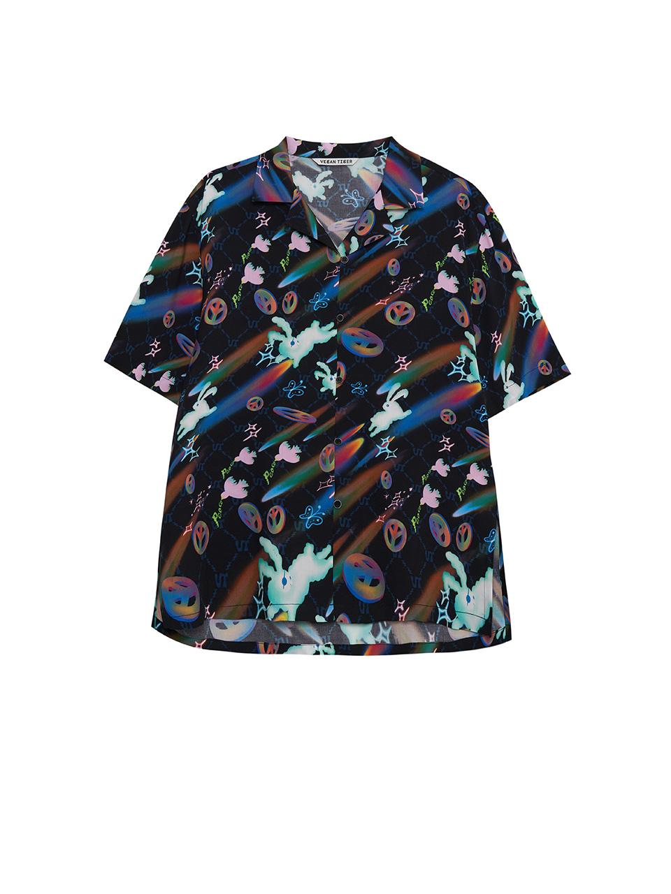 Vegan Tiger Rayon Print Shirt (Black) S