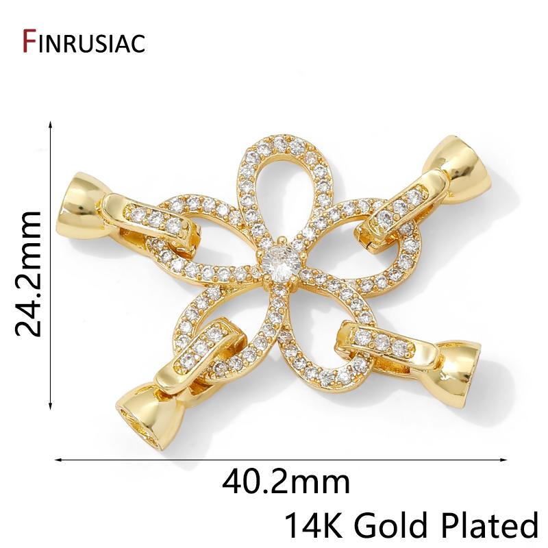 

14K Gold Plated Brass Five-petal Flower Double-Row Cubic Zirconia Fastener Clasps Connectors For DIY Jewelry Making Accessories 1 piece