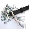 Round Buckle Square Buckle No Holes No Punching Women'S Belt Jeans Belt Summer Imitation Leather Small Belt