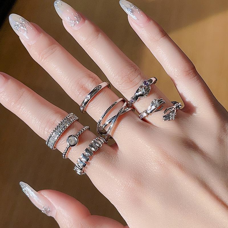 Minimalist And Exquisite Micro-Inlaid Zircon Ring Female Niche Design Fashionable Light Luxury Cold Wind Index Finger Ring Set