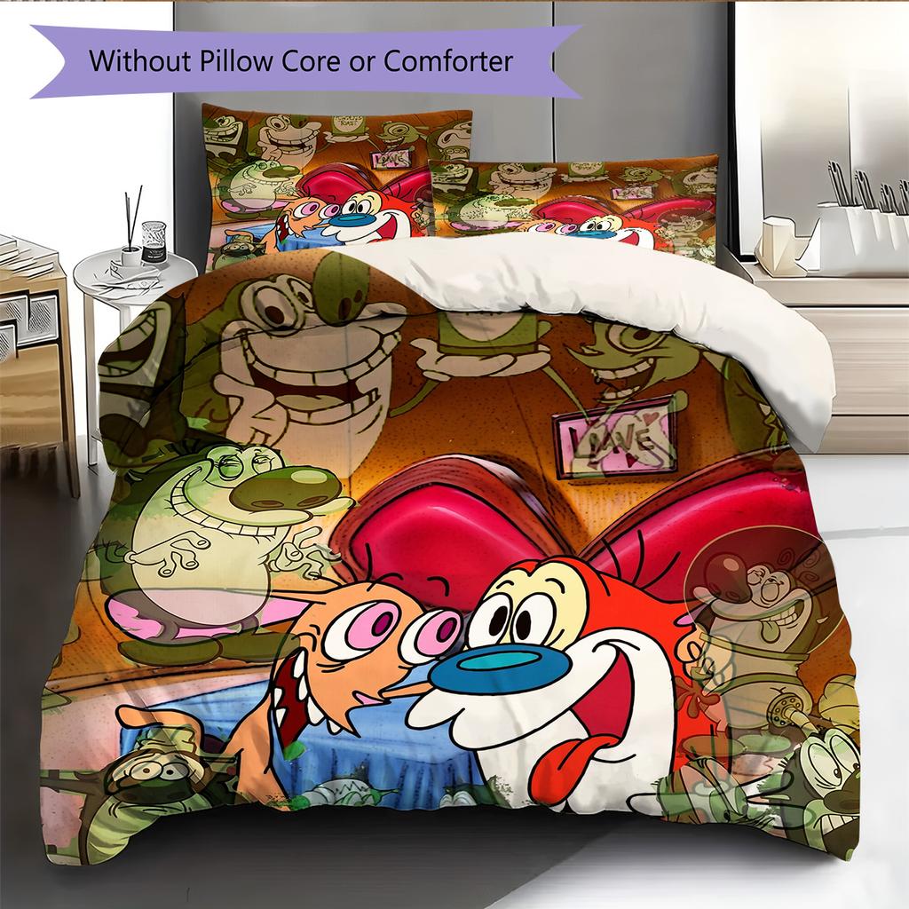 Ren & Stimpy  Pattern Bedding Quilt Set  Home Decoration  Gift (1 * duvet cover + 2 * pillowcase  without core)