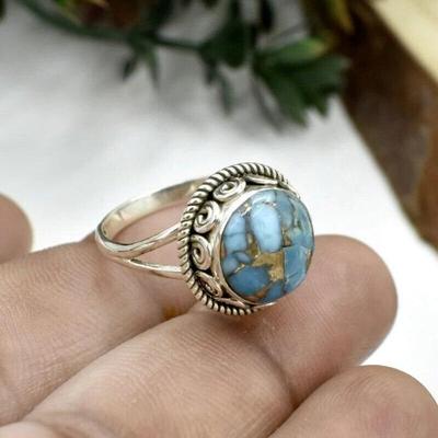 Blue Copper Turquoise Gemstone Ring, 925 Sterling Silver Ring, Boho Ring, Handmade Ring, Designer Ring, Women Ring