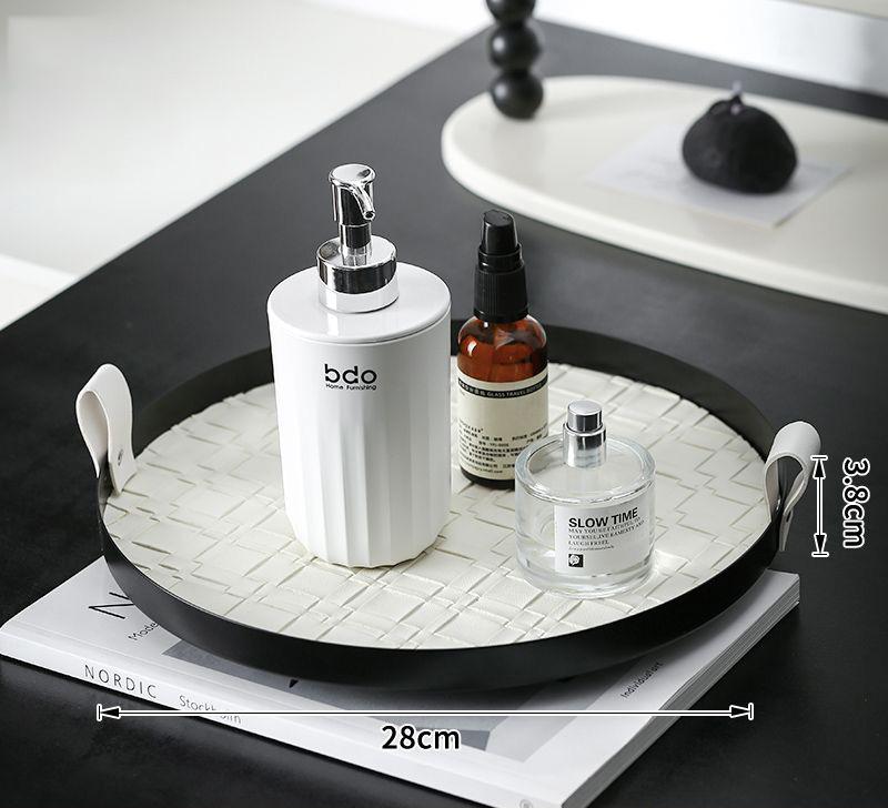 360° Rotatable Storage Tray | Premium Saddle Leather Desktop Organizer | Luxury Perfume & Cosmetics Display Plate with Handles