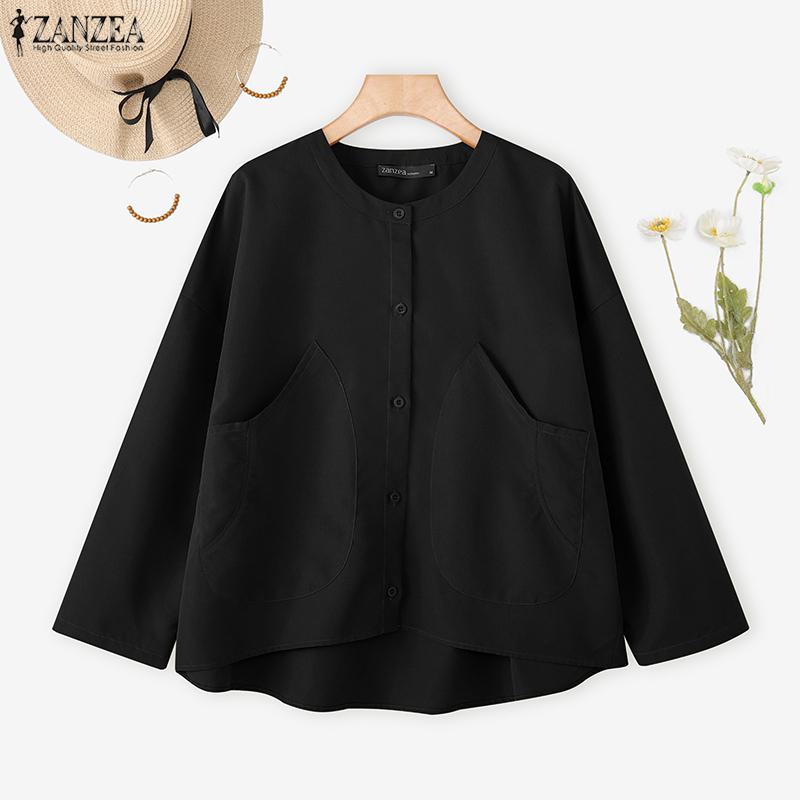 ZANZEA Women Casual Round Neck Loose Long Sleeve Solid Blouse