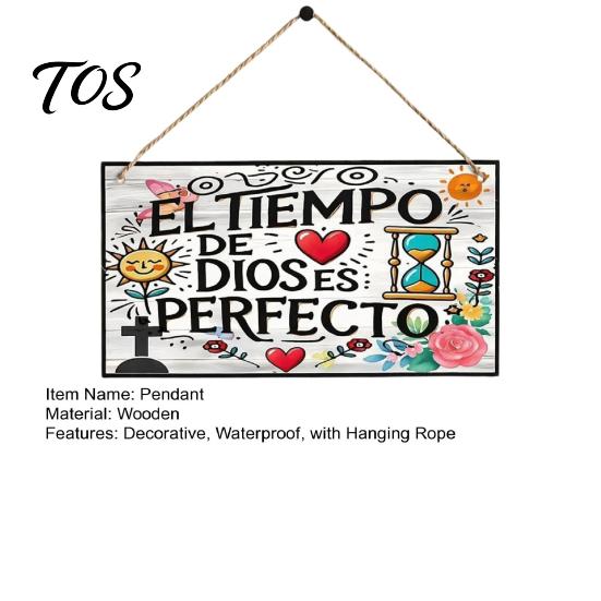 Floral Wooden Hanging Plaque Spanish Religious Prayer Wall Ornament with Rose Cross Flower, New Home Housewarming Gifts Decorative Pendant for Living