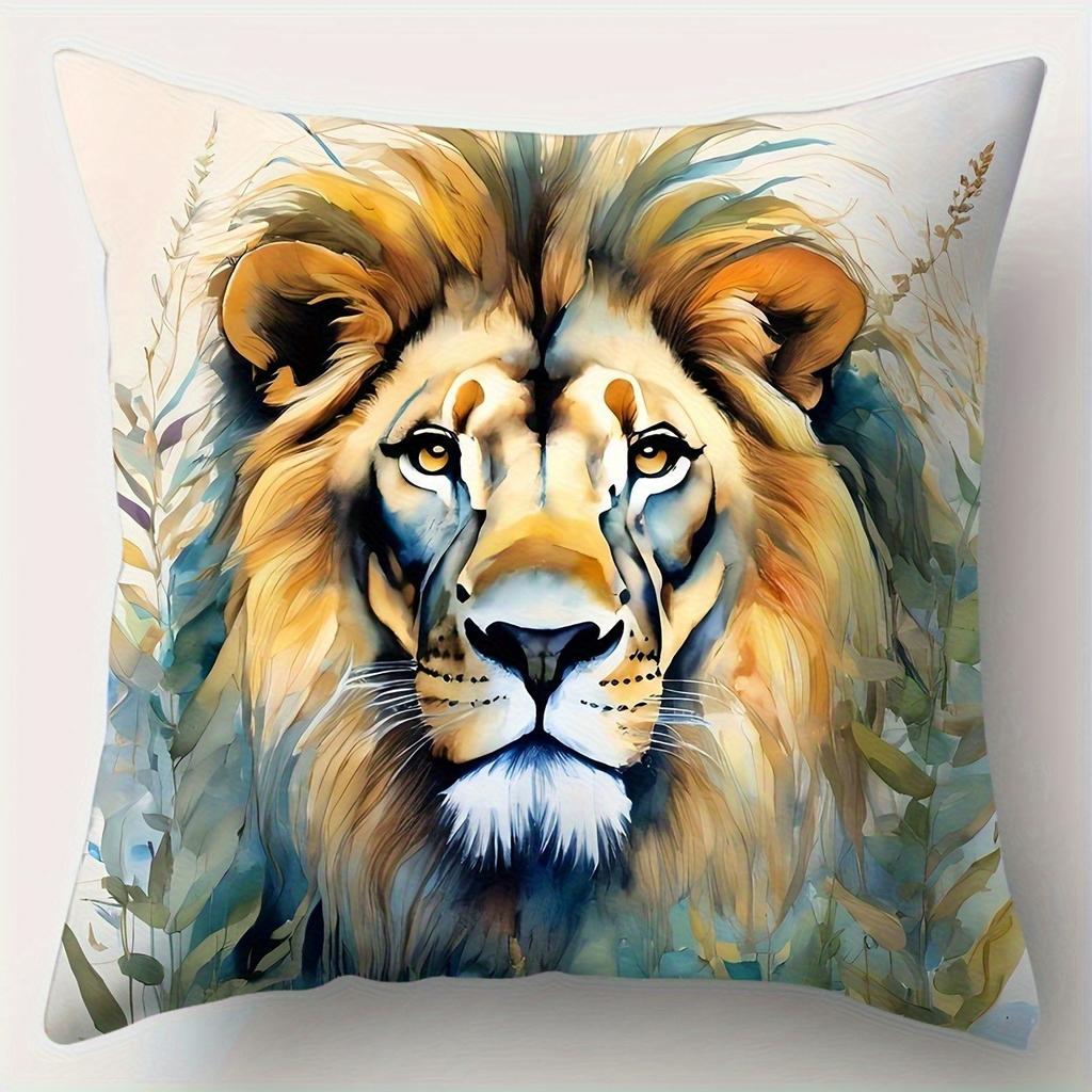 Watercolor Lion Throw Pillow Covers, Realistic Safari Lion Print Cushion Cases, Wildlife Home Decor For Bedroom Living Room